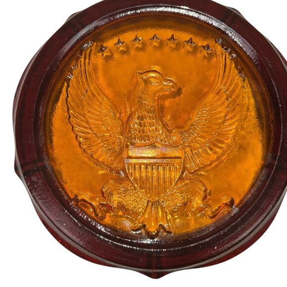 Indiana Tiara Amber American Eagle Federal Large Glass Ashtray 10" Seven Stars - Picture 1 of 5